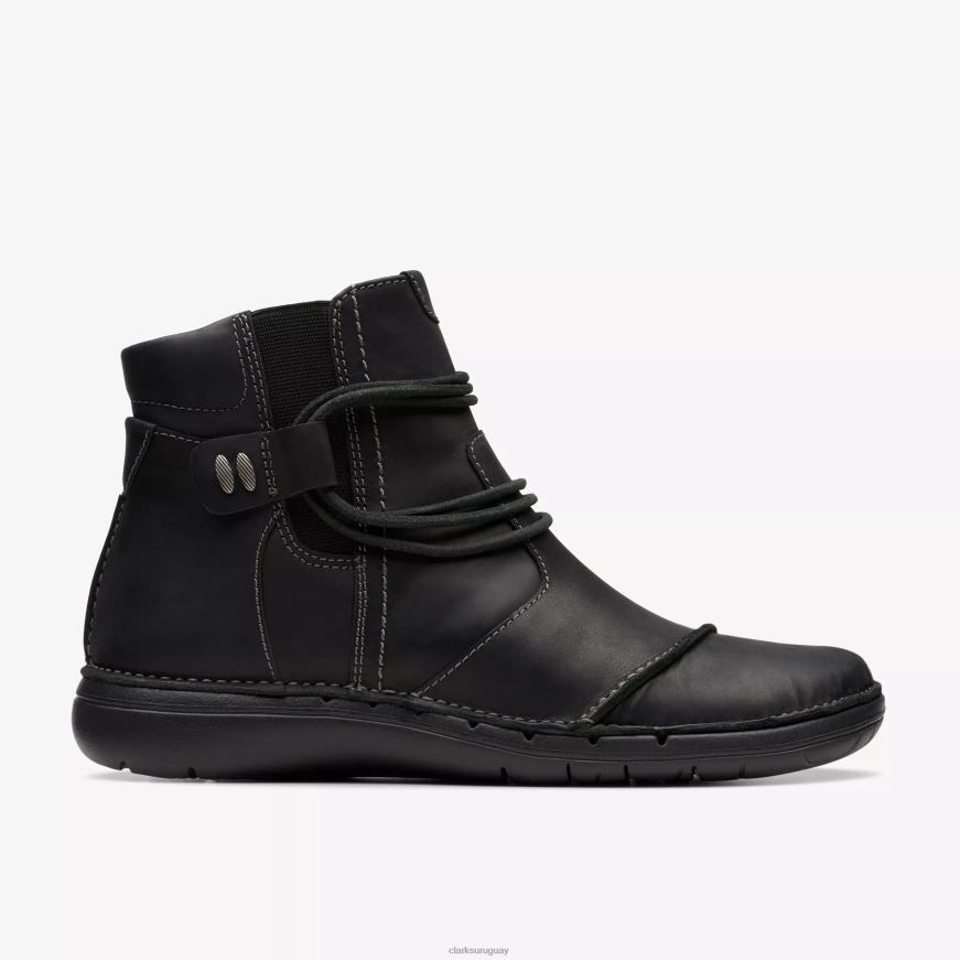 cuero negro Clarks un bucle arriba X8V4N441